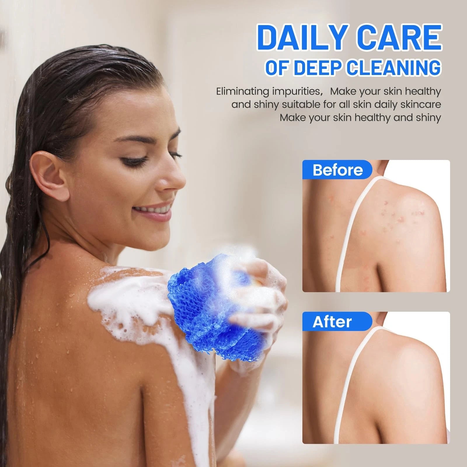 Exfoliating Body Scrubber for Bath & Shower Gentle Deep Clean Blue