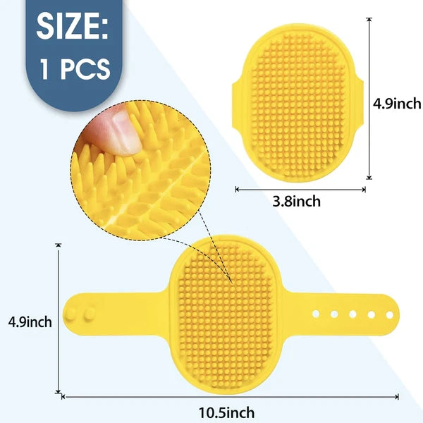 Dog Bath Brush Massage Comb with Adjustable Handle for Dogs & Cats - Yellow