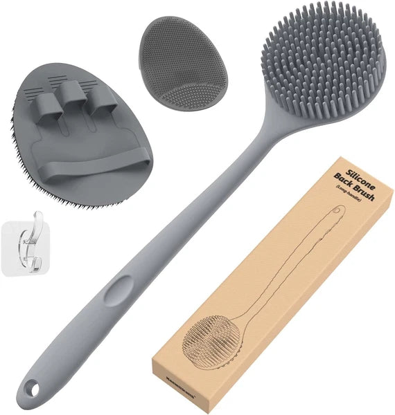Manmihealth Silicone Back Scrubber (Thick Bristles) & Bath Glove & Face Brush