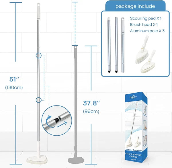 Shower Scrubber Cleaning Brush with 51'' Long Handle Bathtub Tub and Tile Scrubb