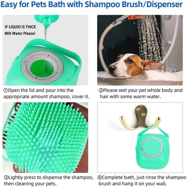 Pets Dog Cat Silicone Softy Massage Bath Brush Scrubber Shampoo Dispenser Shower