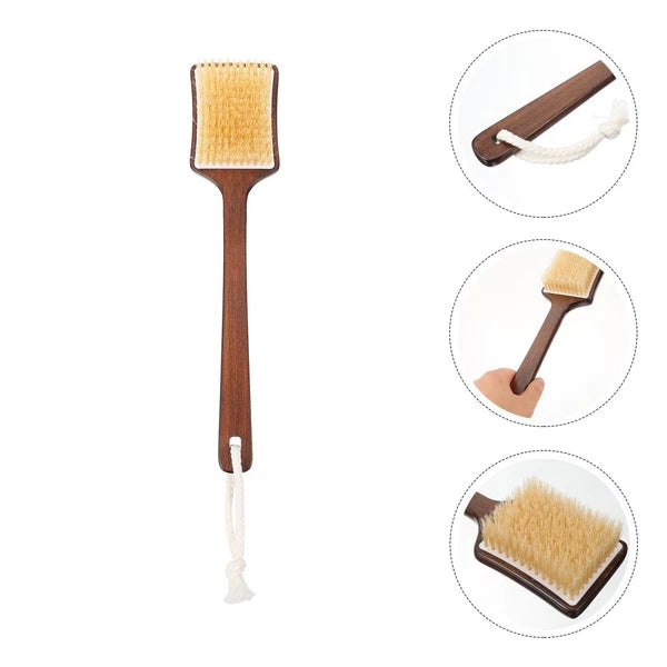 Bath Brush Wooden Handle Shower Brush Shower Exfoliating Bristle Scrubber For