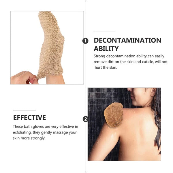 2Pcs Bath Exfoliating Gloves Ramie Jute Body Scrubber for Soft Skin