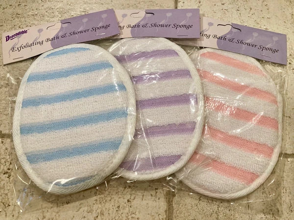 3 Pack - Bath and Shower Exfoliating Body Scrub Sponge / Terry Gauze Pads, New
