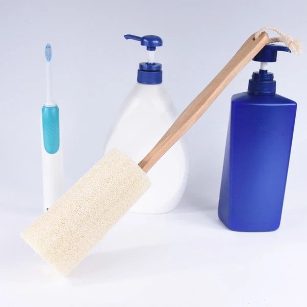 Long Handle Bath Wooden Loofah Brush Natural Exfoliating Sponge Body Scrubber