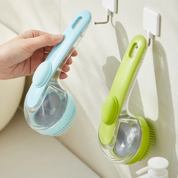 Dog Shampoo Brush with Soap Dispenser Pet Bath Brush Long Handle for Shower