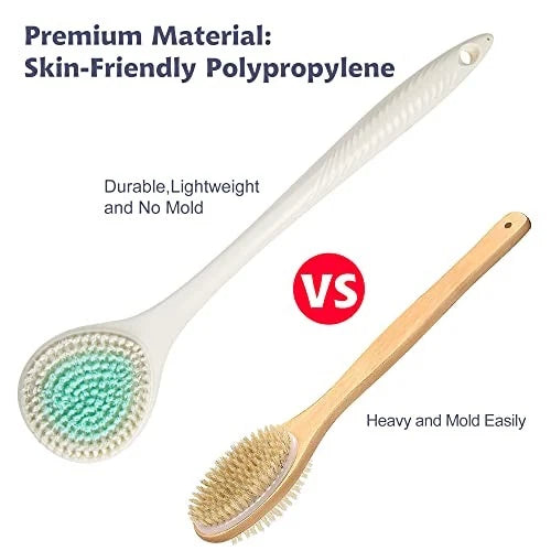Back Bath Brush Long Handle for Shower - Soft Shower Brush for Men & Ivory