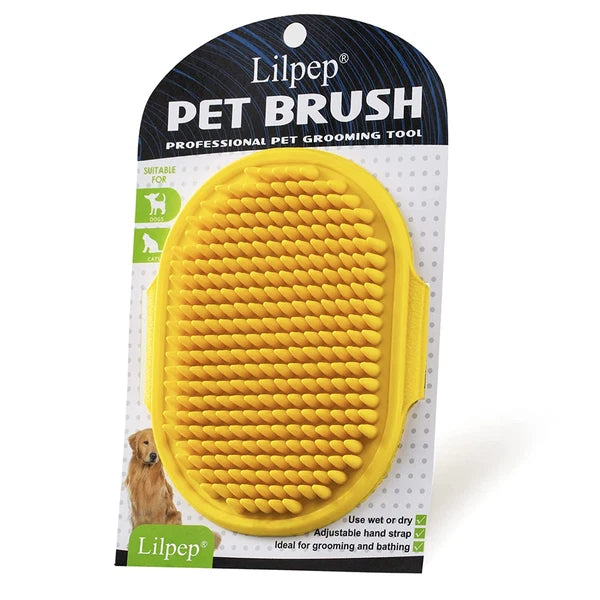 Dog Bath Brush Massage Comb with Adjustable Handle for Dogs & Cats - Yellow