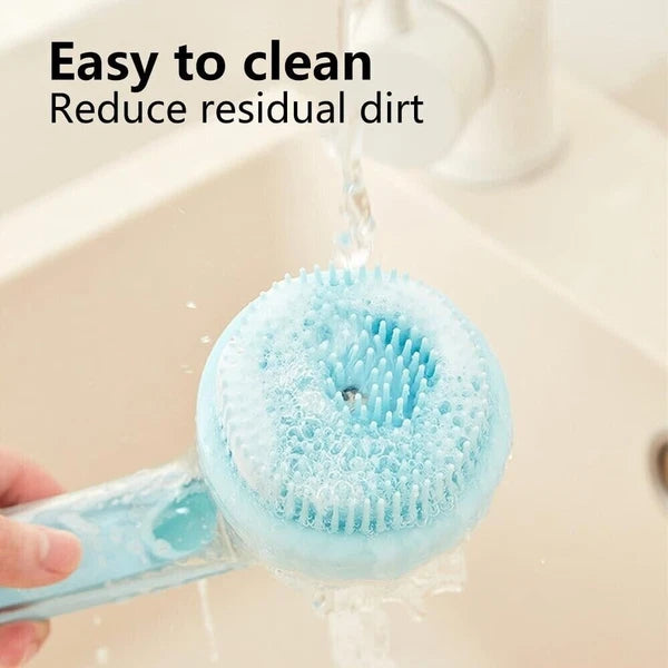 Dog Shampoo Brush with Soap Dispenser Pet Bath Brush Long Handle for Shower