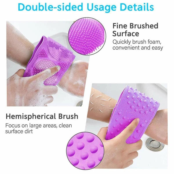 Silicone Bath Body Brush - Exfoliating Long Back Scrubber Easy To Clean, Lathers