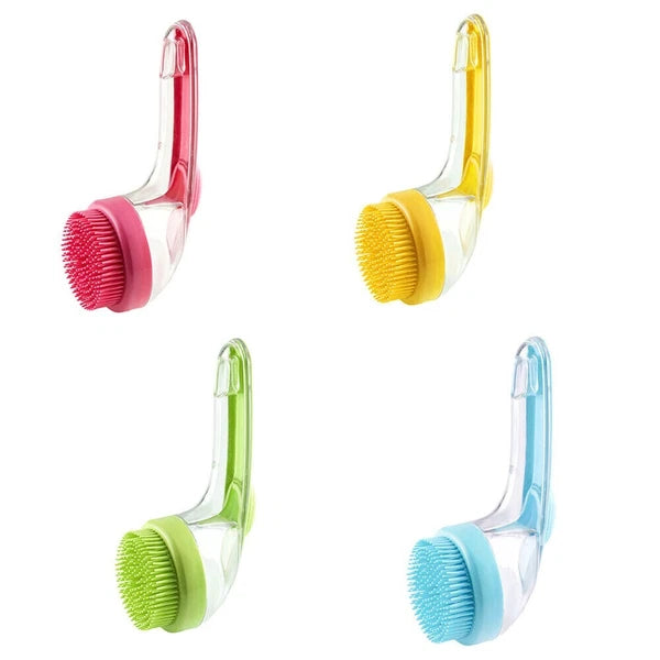 Dog Shampoo Brush with Soap Dispenser Pet Bath Brush Long Handle for Shower