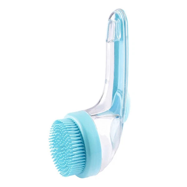 Dog Shampoo Brush with Soap Dispenser Pet Bath Brush Long Handle for Shower