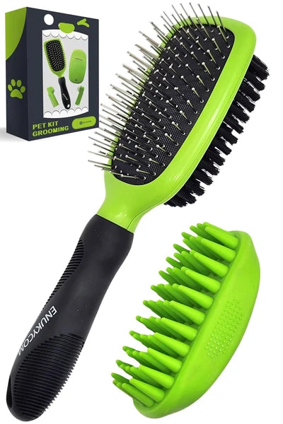 Double-Sided Pet Dog Cat Brush for Detangling Deshedding & Removing Small Mats p