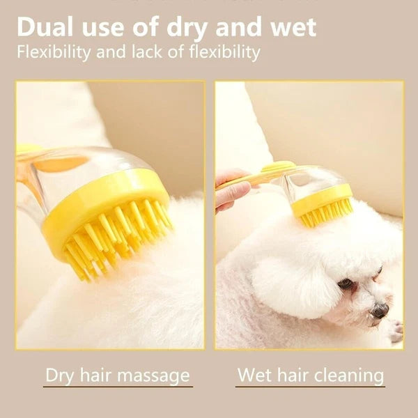 Dog Shampoo Brush with Soap Dispenser Pet Bath Brush Long Handle for Shower