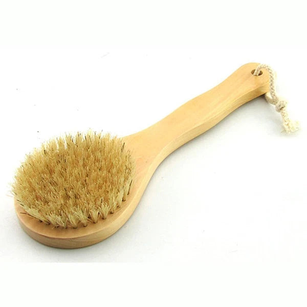 Back Brush Handle Shower Bath Scrubber Body 9.84 Inch Dry Wooden Short Natural