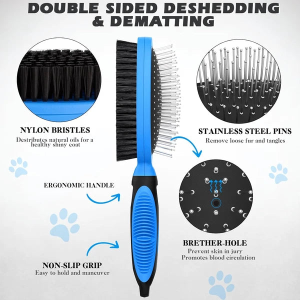 2PCS Dog Grooming Tools - Double-Sided Bath Brush for Shedding and Bathing NEW