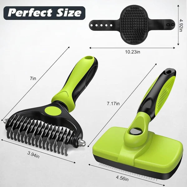 3PCS Self Cleaning Slicker Brush & Pet Grooming Rake & Bath Brush