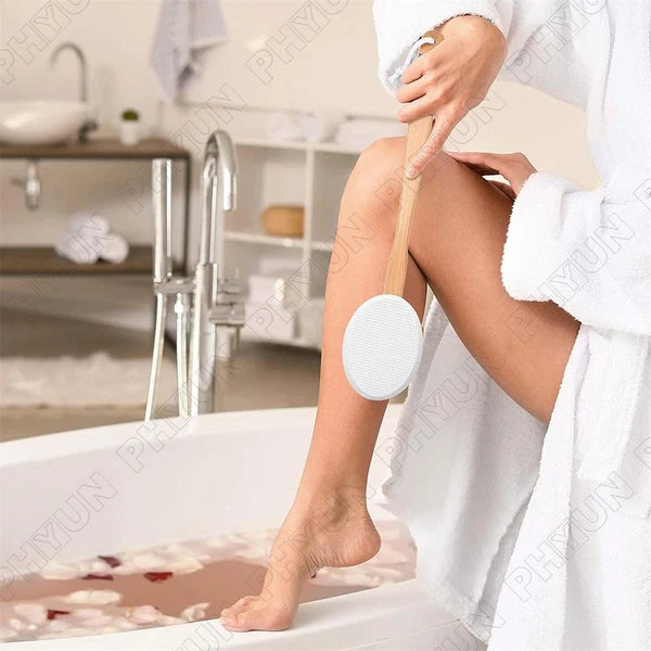 For Back Lotion Applicator Wooden Handle Brush w/ 4x Brush Head Replacement Pads