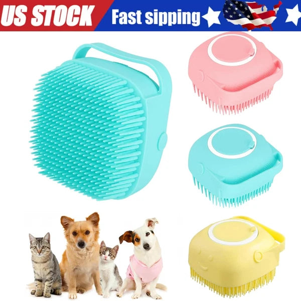 Pets Dog Cat Silicone Softy Massage Bath Brush Scrubber Shampoo Dispenser Shower