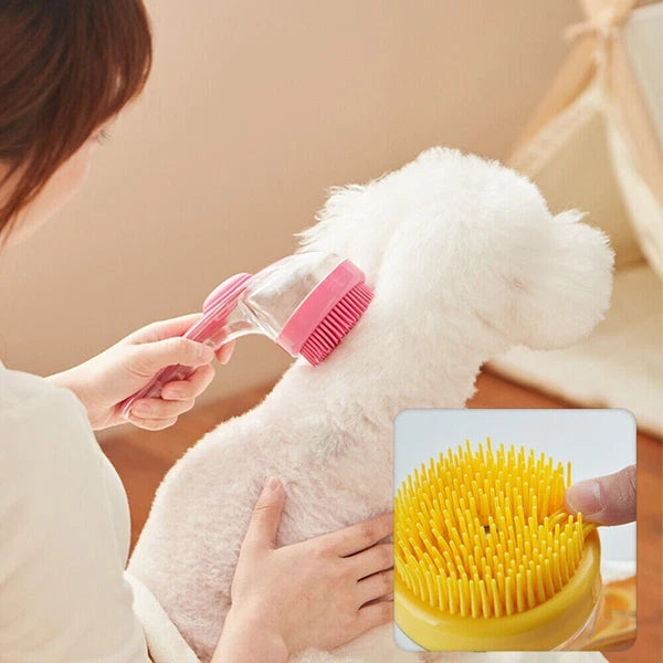 Dog Shampoo Brush with Soap Dispenser Pet Bath Brush Long Handle for Shower