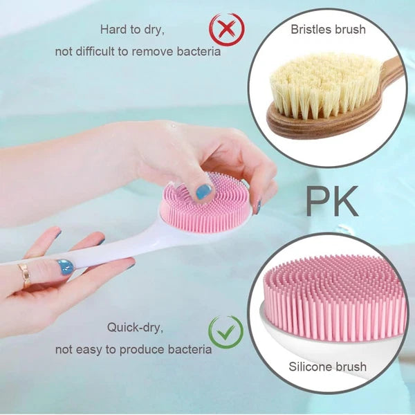 Silicone Back Scrubber for Shower, Back Washer Brush Long Handle with Soft Brist