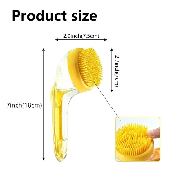 Dog Shampoo Brush with Soap Dispenser Pet Bath Brush Long Handle for Shower