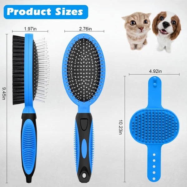 2PCS Dog Grooming Tools - Double-Sided Bath Brush for Shedding and Bathing NEW