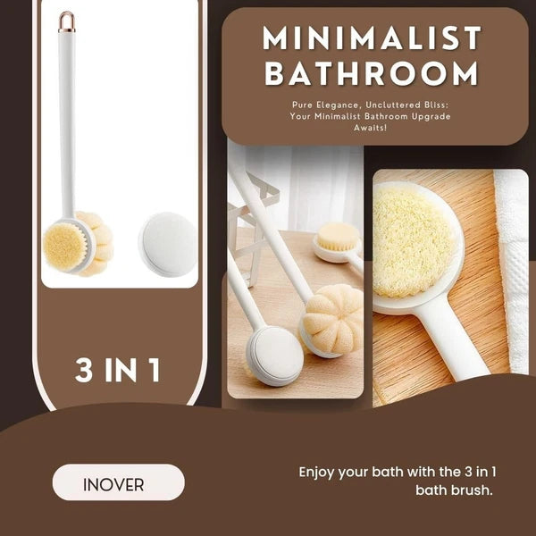 Long Handle Shower Sponge Brush Set, 3 in 1 Body Brush, Bath Sponge, Back Scr...