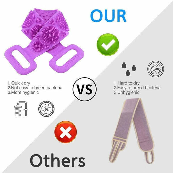 Silicone Bath Body Brush - Exfoliating Long Back Scrubber Easy To Clean, Lathers