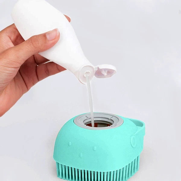 Pets Dog Cat Silicone Softy Massage Bath Brush Scrubber Shampoo Dispenser Shower