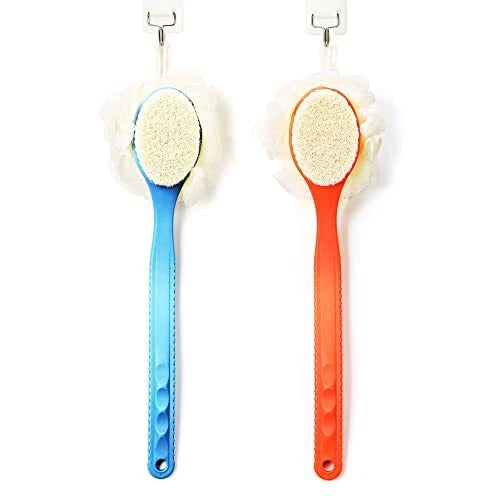 Loofah On A Stick Back Scrubber con mango largo para esponja exfoliante de ducha