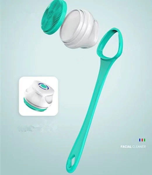 Electric Bath Body Shower Brush Long Handle Back Massage Cleaning w/5 brush