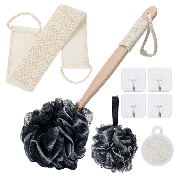 8Pack Bath Brush Set -Shower Loofah Sponge with Long Handled,Natural Loofah E...