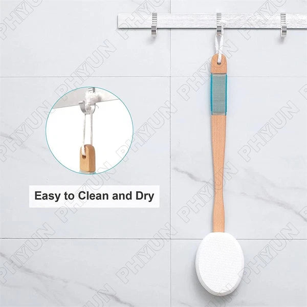 For Back Lotion Applicator Wooden Handle Brush w/ 4x Brush Head Replacement Pads