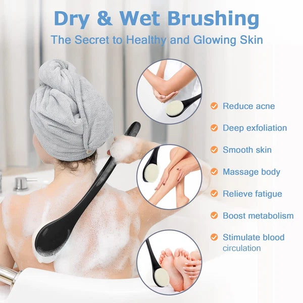 Back Brush Long Handle Shower Bath Body Exfoliating Never Mold For 17 Inches Dry