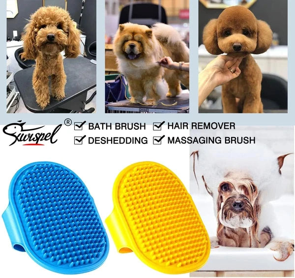 Dog Grooming Brush, Pet Shampoo Bath Brush 2 Piece Set, Blue & Yellow