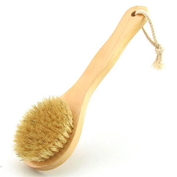 Back Brush Handle Shower Bath Scrubber Body 9.84 Inch Dry Wooden Short Natural
