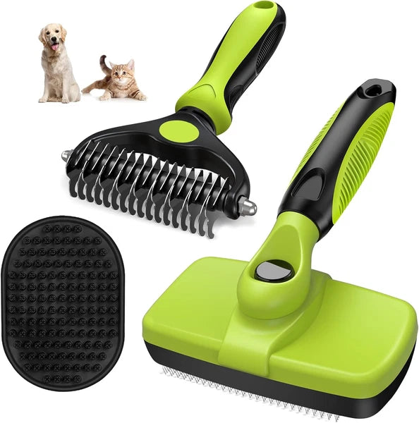 3PCS Self Cleaning Slicker Brush & Pet Grooming Rake & Bath Brush