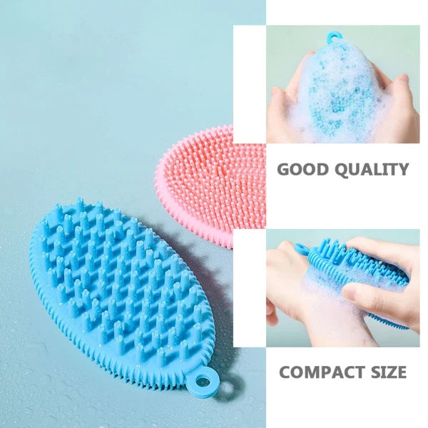 Bath Brush Child Man Dry Brushing Body Hand Held Silicone Scrubber