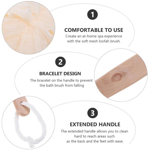 Long Handle Bath Sponge Exfoliating Brush Loofah Mesh for Travel and Home