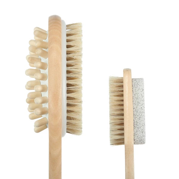 2Pcs Body Brush Set Shower Brush with Soft Stiff Bristles Handle Back Scrubber