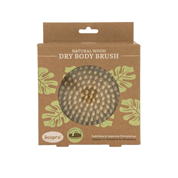 Ecopro - Natural Wood Dry Body Brush - Round - Canvas Strap - GHA-4330 - New!