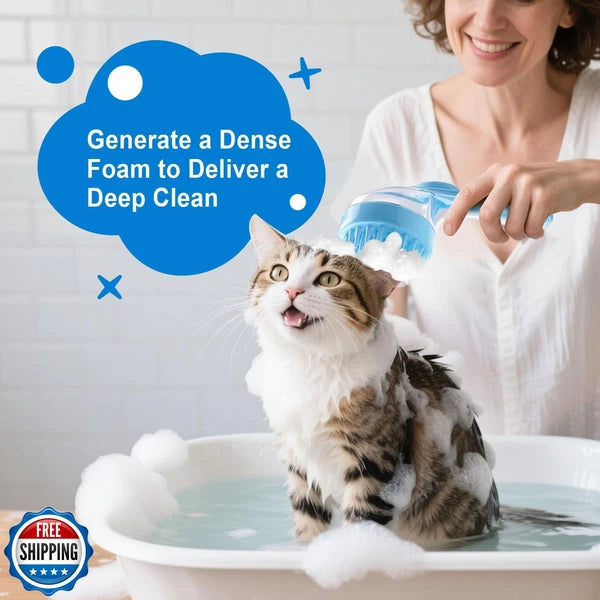 LOOHOI Dog Bath Brush, Silicone Pet Bath Brush with Soap Dispenser,Deep Clean