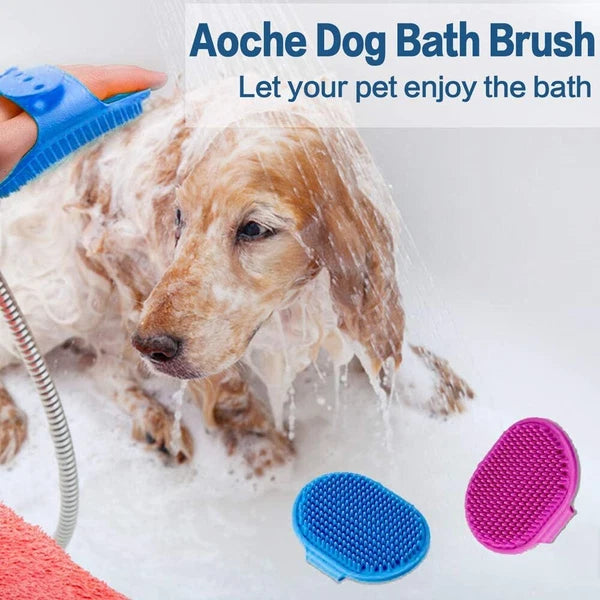 Dog Bath Brush, Aoche Pet Comb Brush Soothing Massage Rubber blue+rose