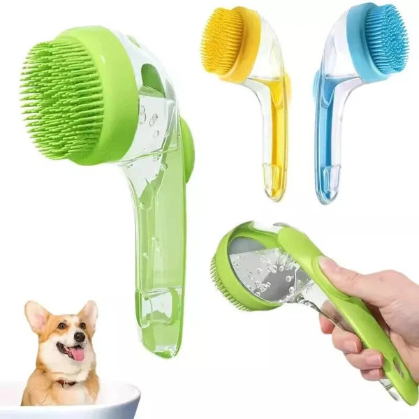 Dog Shampoo Brush with Soap Dispenser Pet Bath Brush Long Handle for Shower