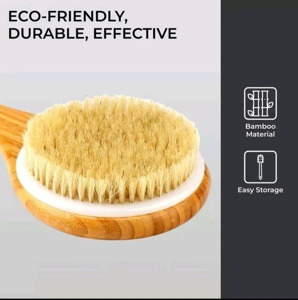 Body Brush Back Scrubber - Long Handle Bath Shower Brush Natural Bristles - H&S