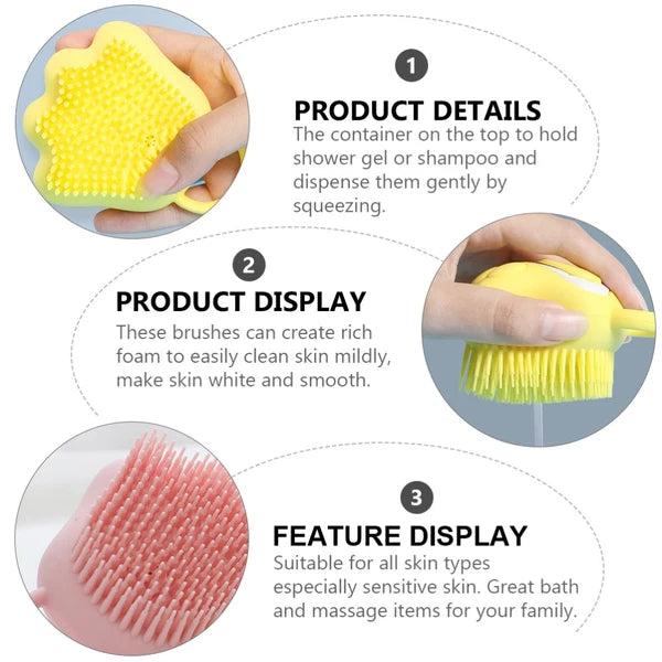 3 Pcs Silicone Bath Brush Mother Toddler Infant Massage Scrubber