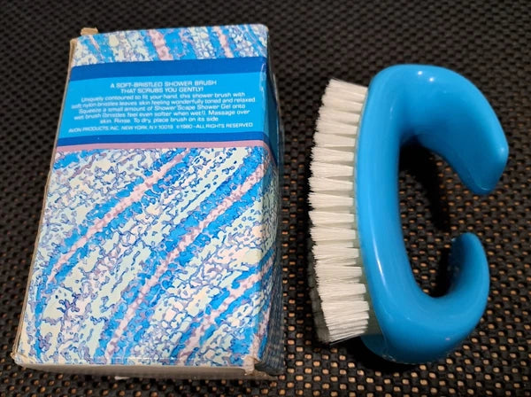 Beautiful Rare 1980 New in Box Vintage Avon Mod Shower 'Scape Brush Blue Groovy