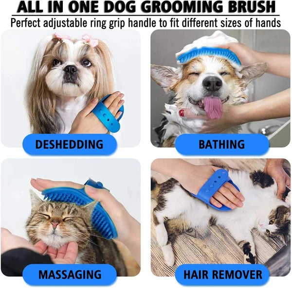Dog Grooming Brush, Pet Shampoo Bath Brush 2 Piece Set, Blue & Yellow